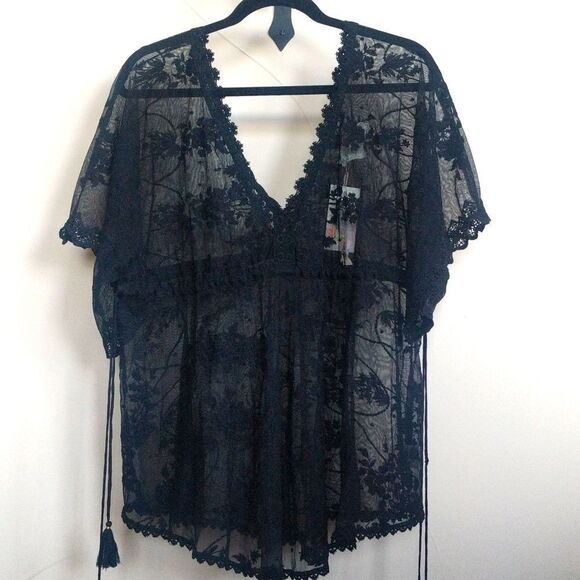 Johnny WAS 🖤 Black Lace Sheer Top - Picture 4 of 13